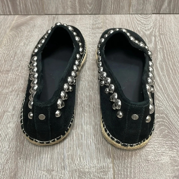 NWOT B Brian Atwood Studded Eli Black Suede Leather Espadrille Flats 8.5 - Picture 4 of 14
